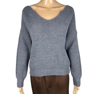 Don't Ask Why Grey Twist Back V-Neck Sweater Made In Italy One Size